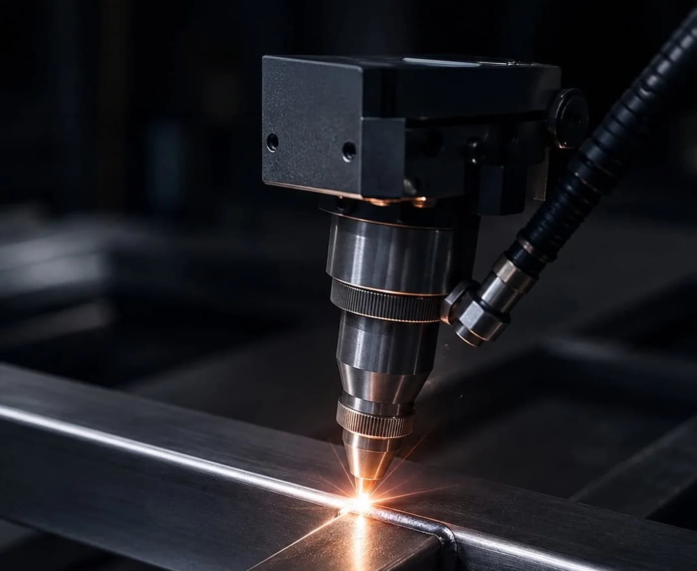Cap laser tăind o țeavă rectangulară de oțel în fabrica Imperlux din Chișinău